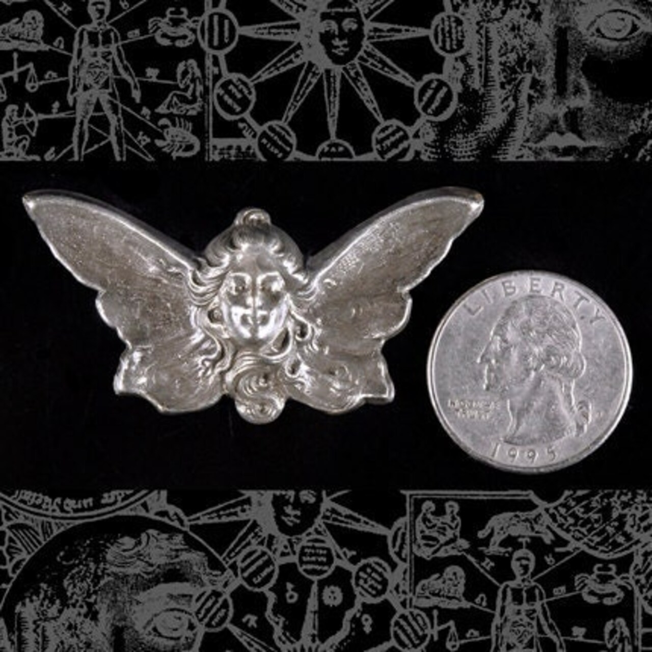 Antiqued Silver Plated Brass Butterfly Fairy Angel Pendant - S-P20